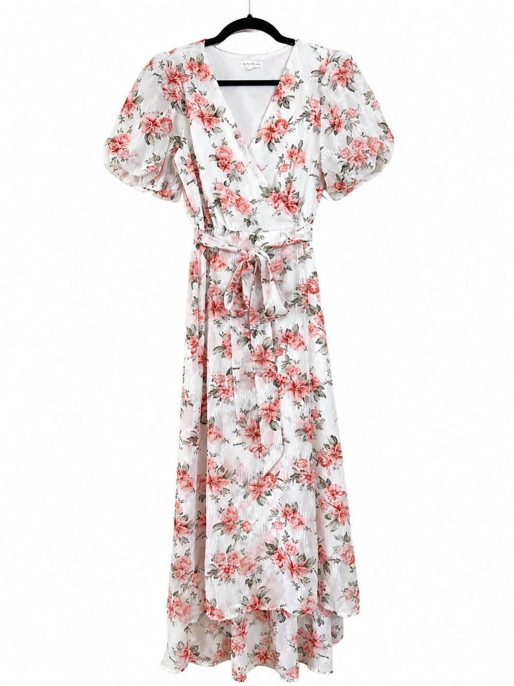 By the River Floral High Low Midi Maxi Dress Slight Sheer Puff Sleeve Medium